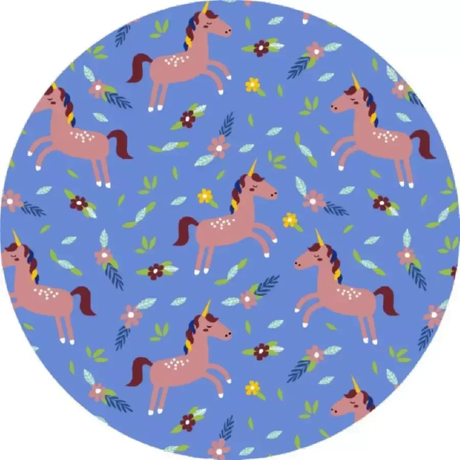 MatStyles Mat Vloermat Vloerkleed Tapijt Kind Kinderkamer Unicorn Rond Wasbaar Antislip 150 x 150 cm