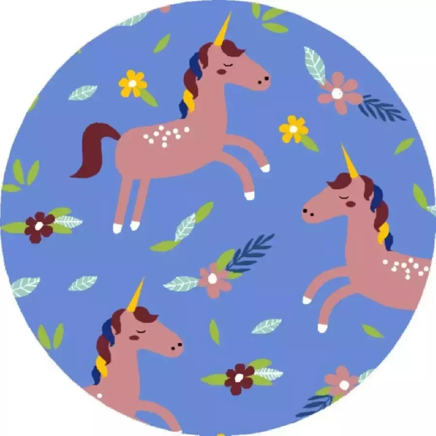 MatStyles Mat Vloermat Vloerkleed Tapijt Kind Kinderkamer Unicorn Rond Wasbaar Antislip 75 x 75 cm