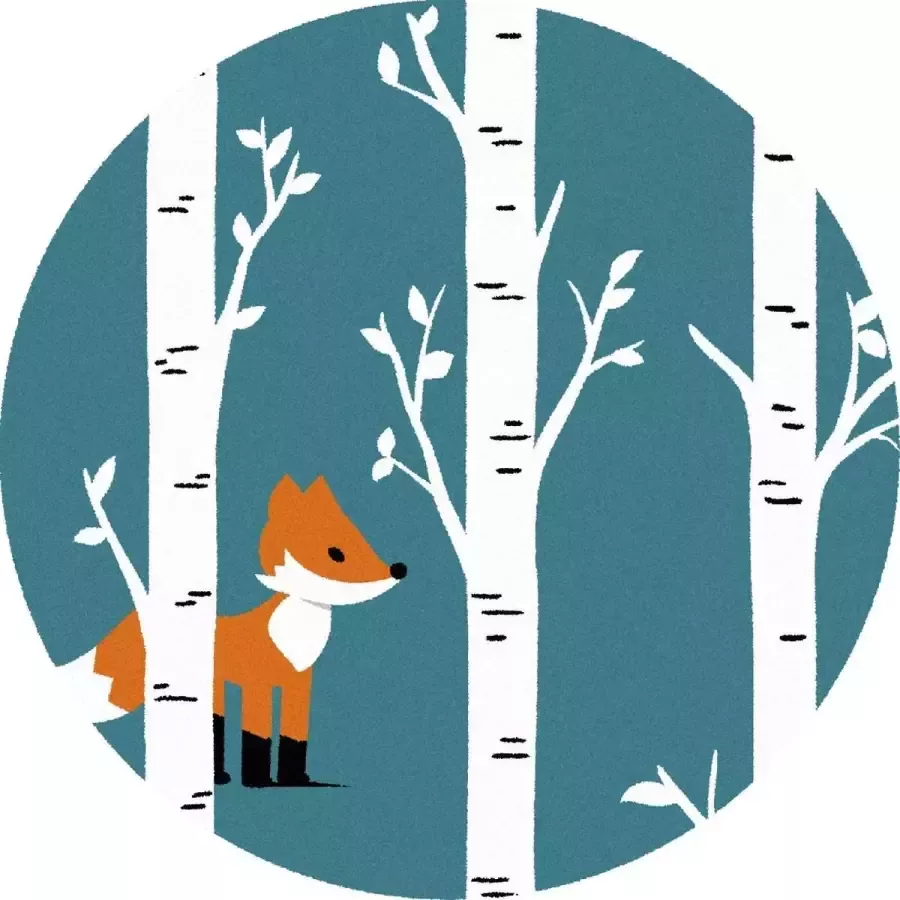 MatStyles Rond Kinder Vloerkleed Tapijt Mat kinderkamer Vos Wasbaar Antislip 115 x 115 cm