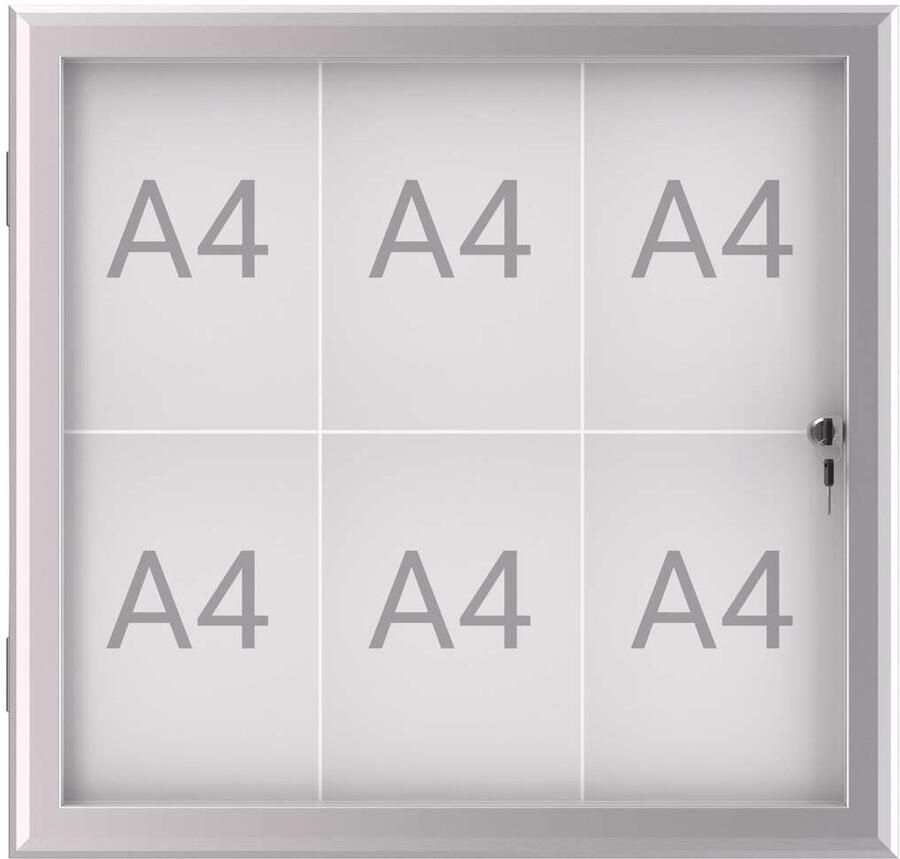 MAUL Vitrine excite liggend formaat 6 x A4 aluminium 69.6 x 73.9 x 2.8 cm zilver