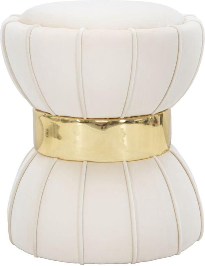 Luxe-Casa Poef Flower Creme Velours Goud Ø 40x44 cm