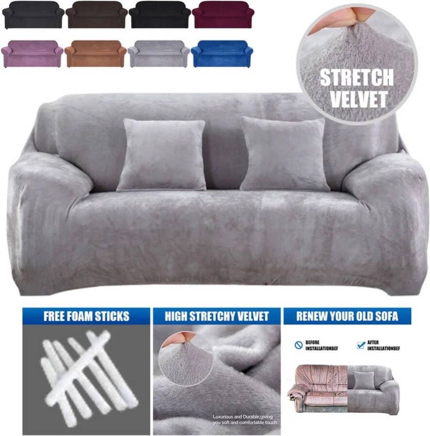 Mauve Fluwelen Bankhoes Donker Grijs 2-zits (140-180cm) Sofa cover Meubelhoes Bank hoes Zetel hoes Bank beschermer