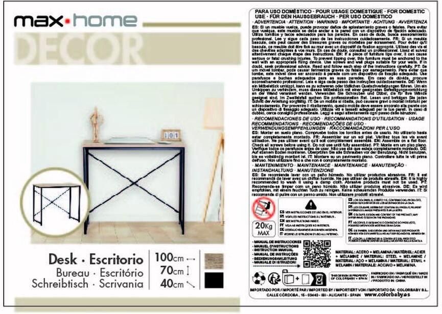 Max Home Bureau Staal Melamine spaanderplaat 100 x 70 x 40 cm