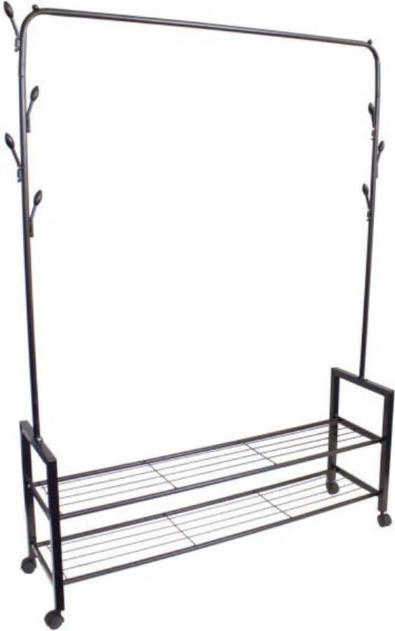 Maxenza Home GH-203 BLACK Hoogwaardig Kledingrek op Wieltjes met 2 Planken en Kledingstang Metaal Zwart