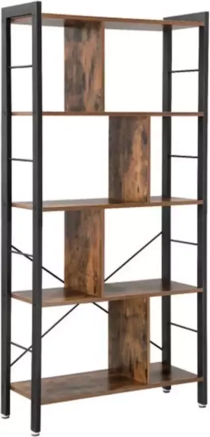 Maxenza Home LBC12BX Industriële Boekenkast – Hoogwaardig Vintage Houten Kast voor Boeken – Robuust Staand Boekenstandaard met Stalen Frame – Ideaal voor Thuis of op Kantoor