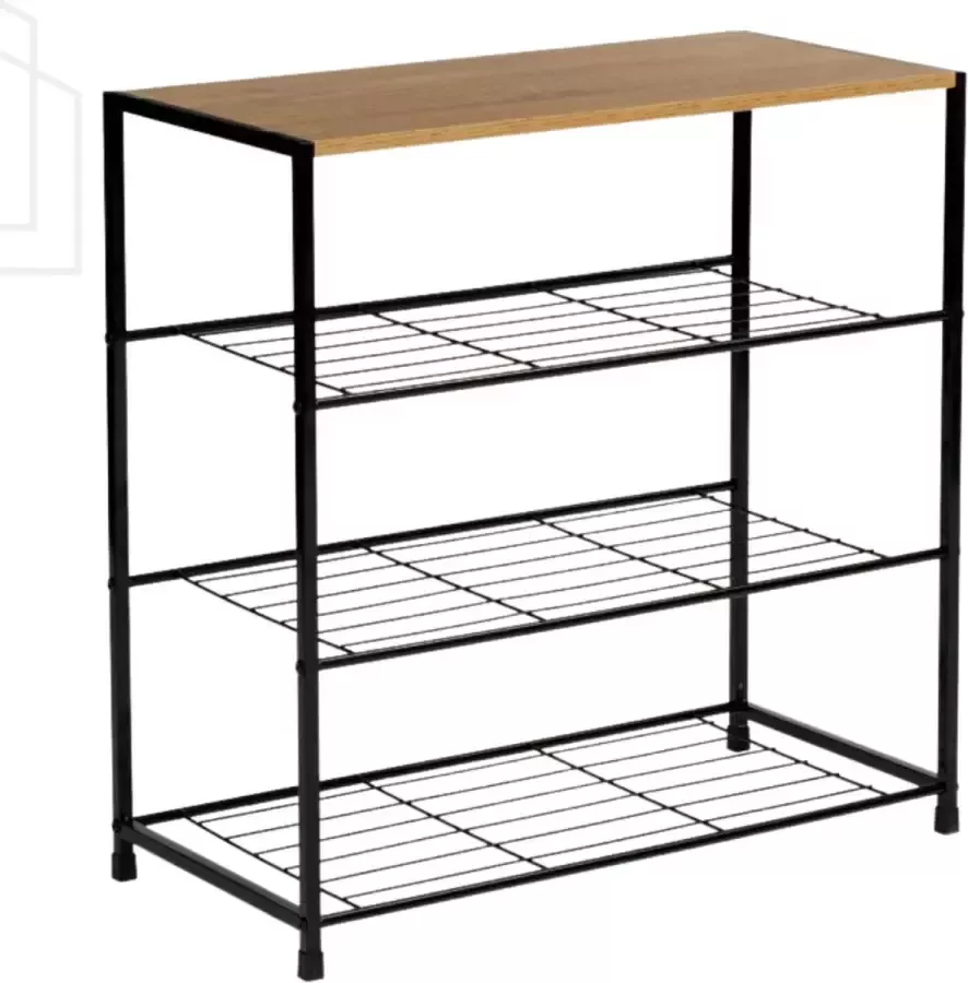 Maxenza Home XJ633063A1 Industrieel Houten en Metalen Schoenenrek Boekenrek Stabiel Zwart Schoenen Opbergsysteem voor ongeveer 12 schoenen Multifunctioneel Meubelstuk