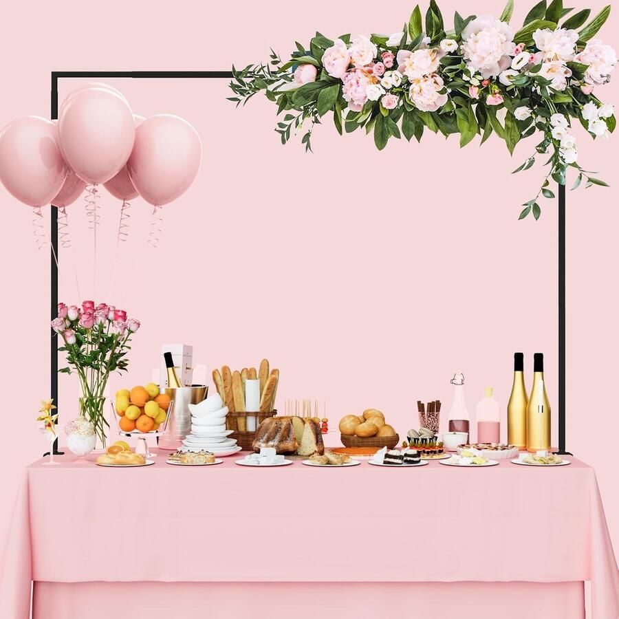 Maxenza Tafelklem Decoratieframe Tafelkemmen Verstelbaar voor 130cm tot 250cm Brede tafels 110cm Hoog Tafel Decoratiestang Verstelbaar Tafelrek Decoratieframe Tuin Tafelklem Buiten en Binnen Zwart