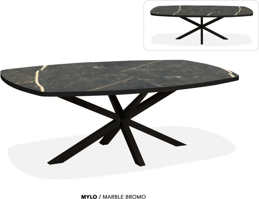 Maxfurn Deens ovale uitschuiftafel 200 260cm Zeer krasvast Marble bromo