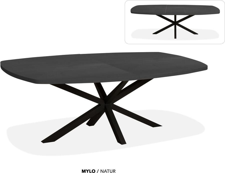 Maxfurn Deens ovale uitschuiftafel 180 238cm Zeer krasvast Noir