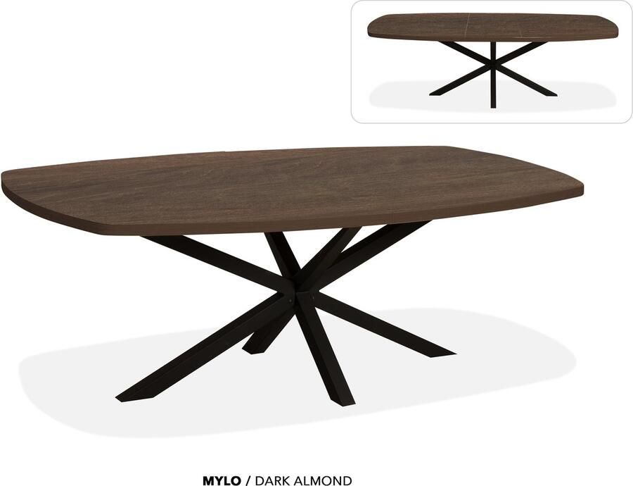 Maxfurn Deens ovale uitschuiftafel 200 260cm Zeer krasvast Dark almond