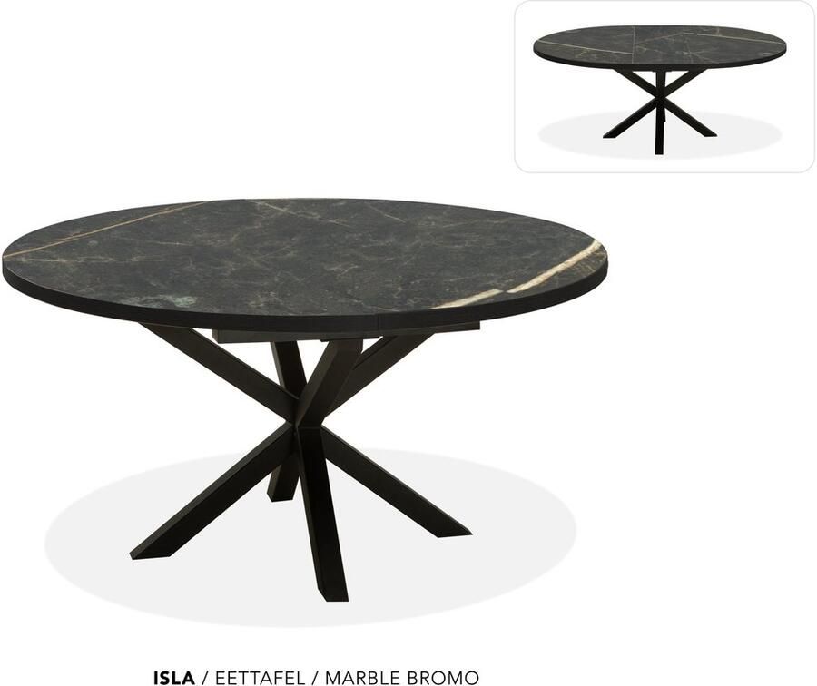 Maxfurn Ronde uitschuiftafel 140 180 Zeer krasvast Marble Bromo