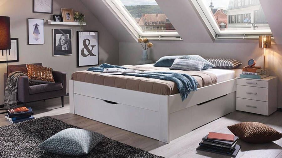 Maxi Bed Butiken met hoofdbord en nachtkasten 140 x 200 cm alpine wit