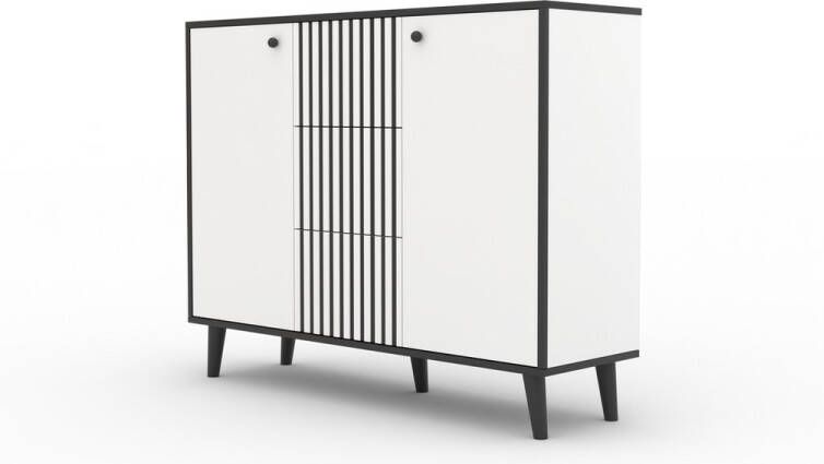 Maxi Maja FADI ladekast Hoge poten Drie lades Planken 120 cm Wit + Zwart