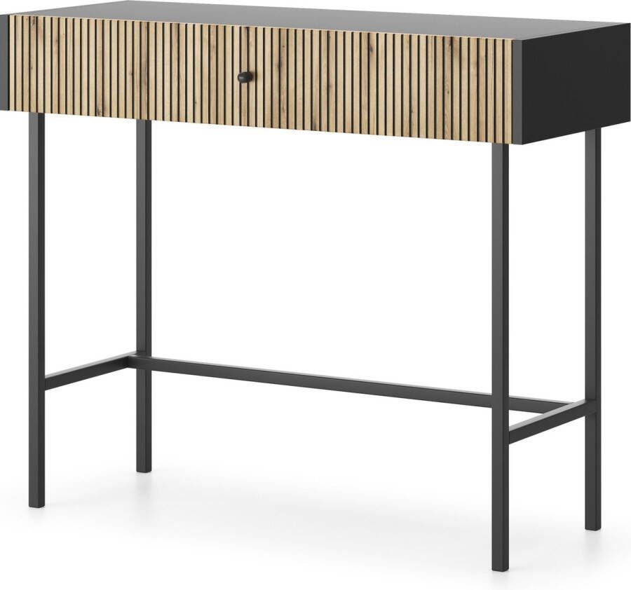 Maxi hu Bureau Kaptafel voor cosmetica Lade Mat zwart + sierstrips Metalen poten + handgrepen Push to open systeem 93 cm