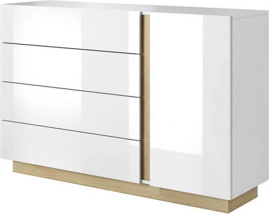 Maxi Huis Arco 1D4S ladekast 4 lades dressoir breedte 138 cm wit + grandson eiken + wit glans korting