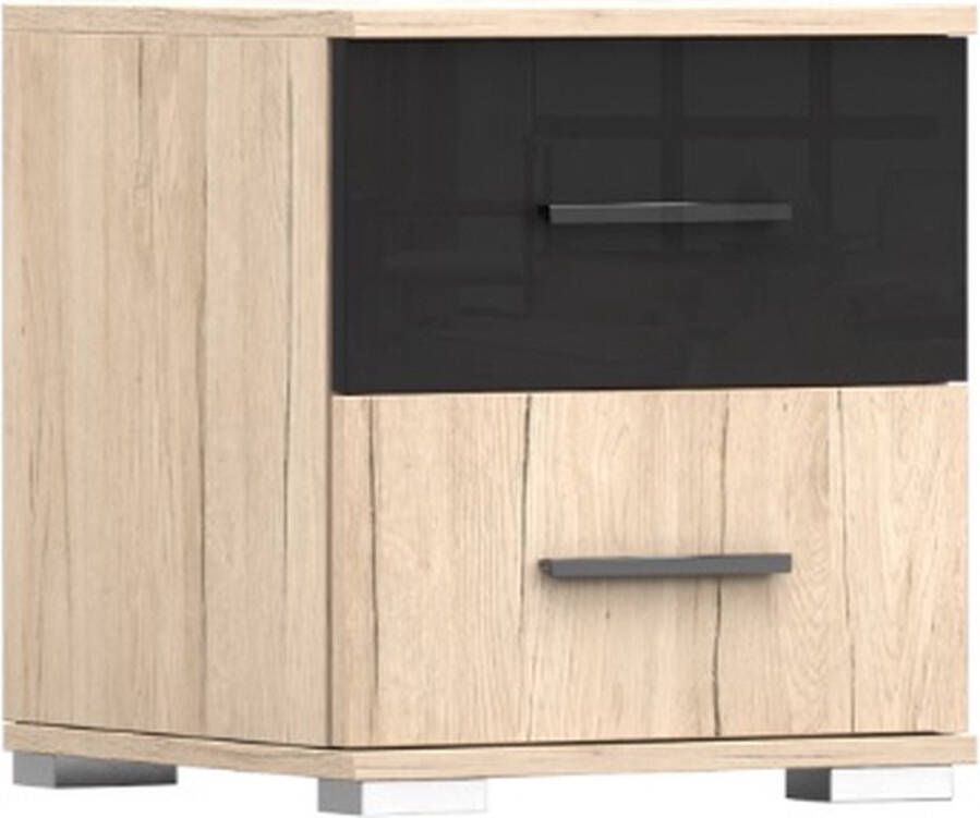 Maxi Huis Bari II nachtkastje slaapkamerkast modern met lades san remo zand zwart glans korting