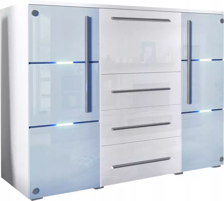 Maxi Maja Bari moderne ladekast voor de woonkamer met LED-verlichting 136 x 39 x 111 cm wit glans - Foto 2