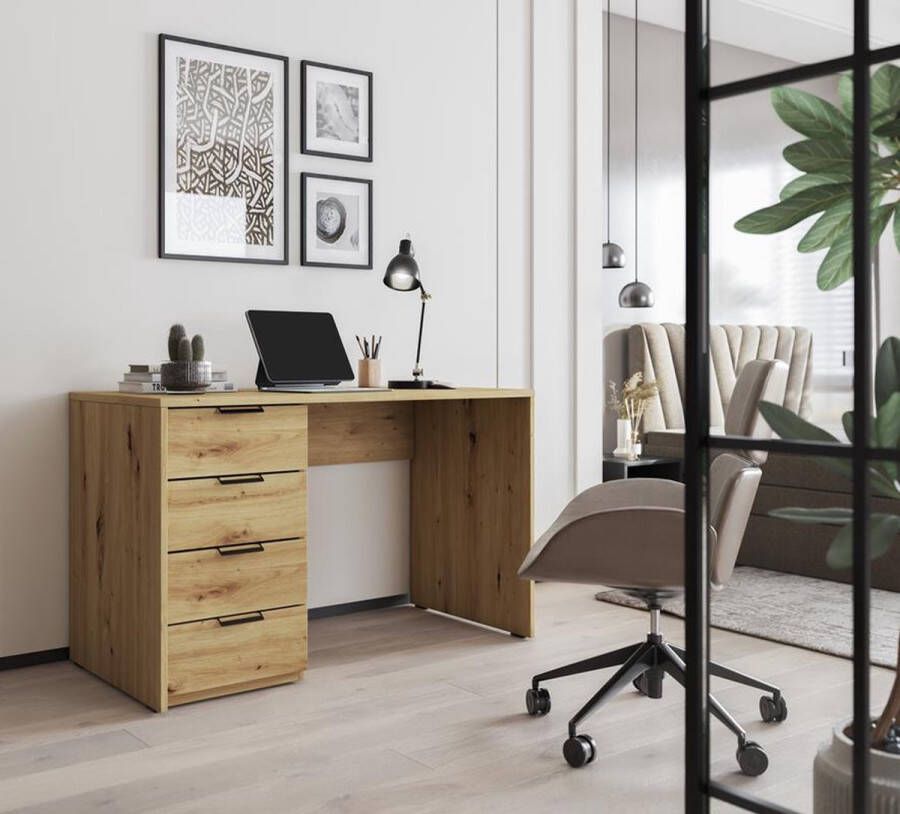 Maxi Maja Barold 120 x 60 bureau computerbureau kaptafel met laden voor werken op afstand jeugdbureau ambachtelijk eiken