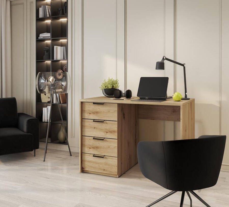 Maxi Maja Barold 140 x 60 bureau computerbureau kaptafel met laden voor werken op afstand jeugdbureau ambachtelijk eiken