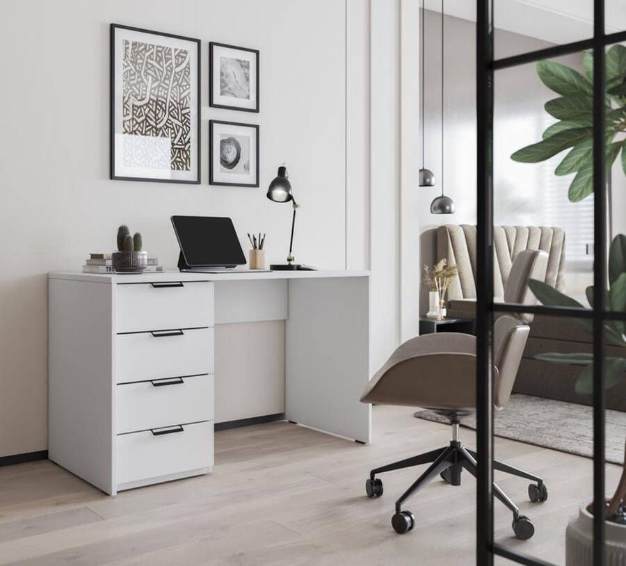 Maxi Maja Barold 140 x 60 bureau computerbureau kaptafel met laden voor werken op afstand jeugdbureau wit