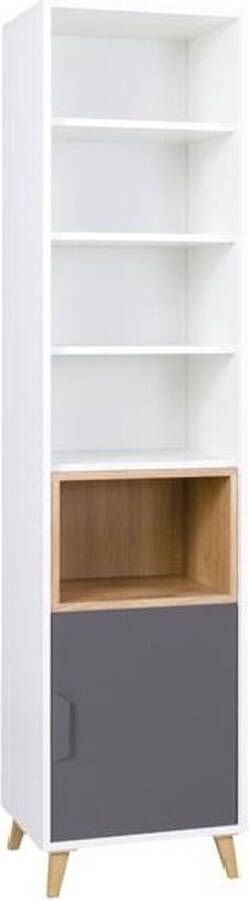 Maxi Huis Boekenkast met planken Breedte 41 cm Kleur Wit + Grijs + Lefkas eiken