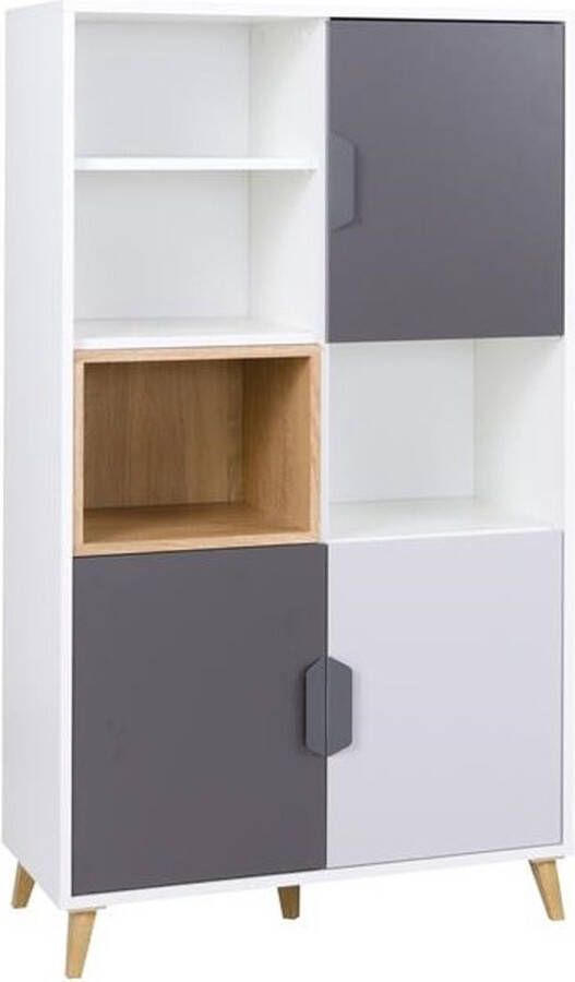 Maxi Huis Boekenkast met planken Breedte 80 cm Kleur Wit + Grijs + Lefkas eiken