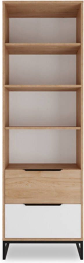 Maxi Huis Boekenkast met planken en lades Metalen poten hickory + wit mat 60 cm