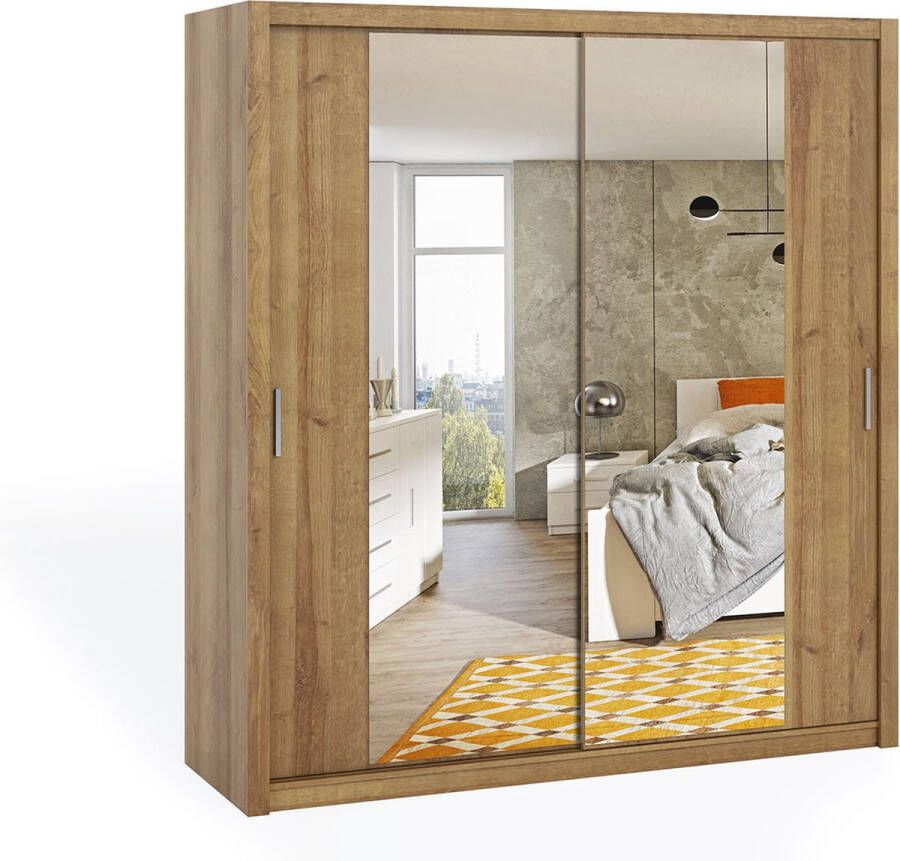 Maxi Maja Bono 200 schuifkast kledingkast met spiegel planken hangers voor de slaapkamer breedte 200 cm kledingkast met schuifdeuren gouden eik bruin