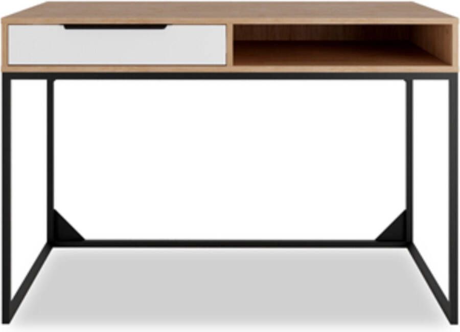 Maxi Maja Landro Bureau met lade 120x60 cm 1 stuk hickory en wit mat met metalen handgrepen - Foto 2