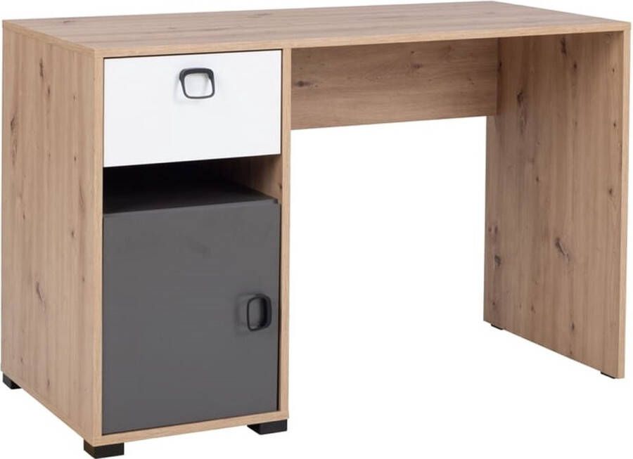 Maxi Huis Bureau met lade Planken 120 cm ambachtelijk eiken grafiet wit Zwarte handgrepen