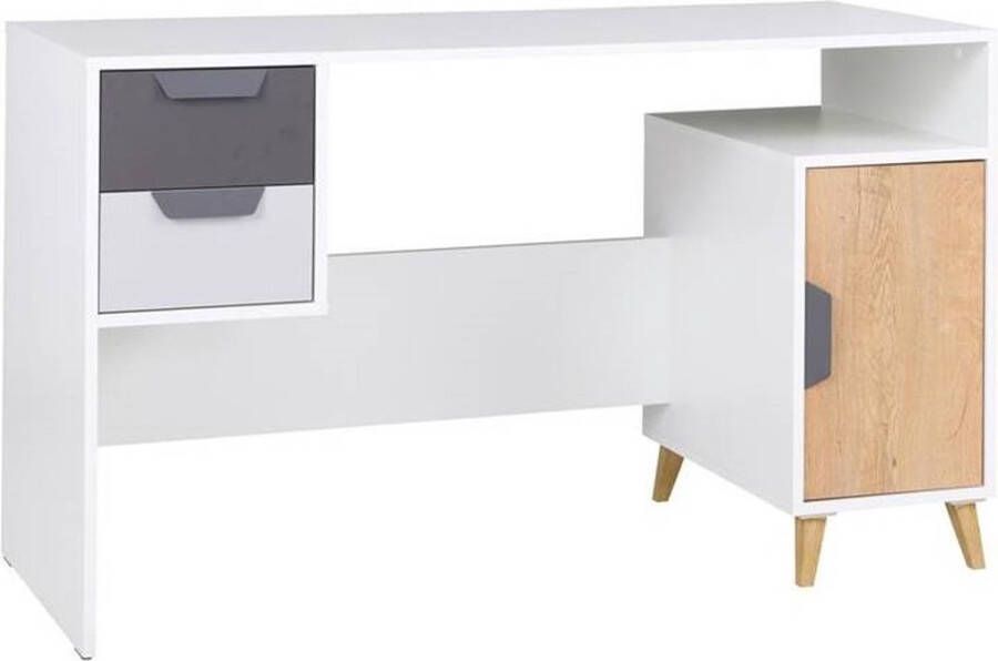 Maxi Huis Bureau met lades Planken Breedte 130 cm Kleur Wit + Grijs + Lefkas eik