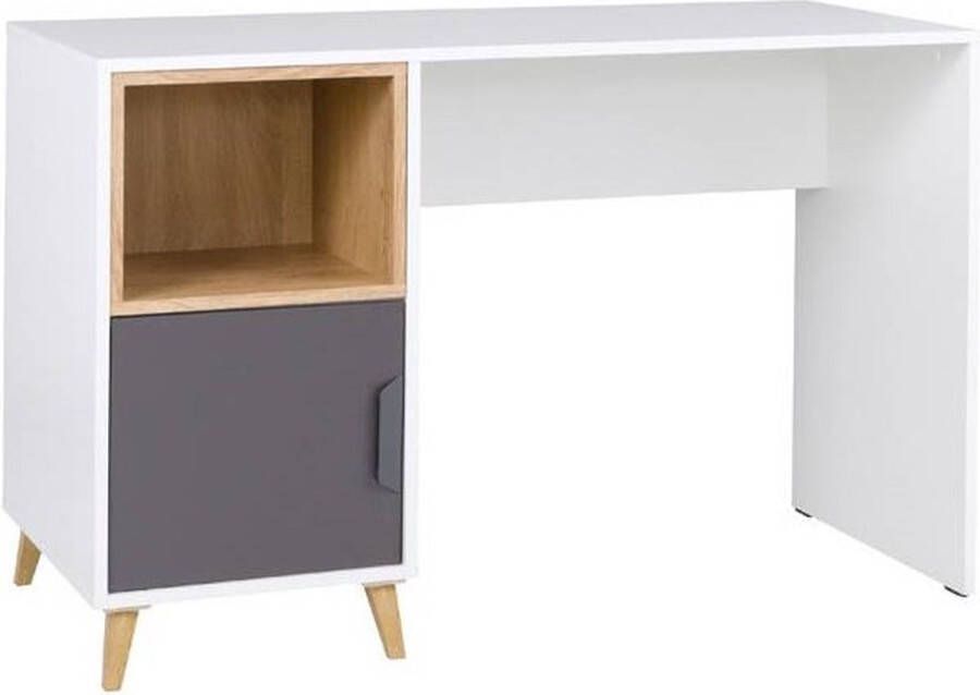 Maxi Huis Bureau met planken Bureau op poten Breedte 120 cm Kleur Wit + Grijs + Lefkas Eiken