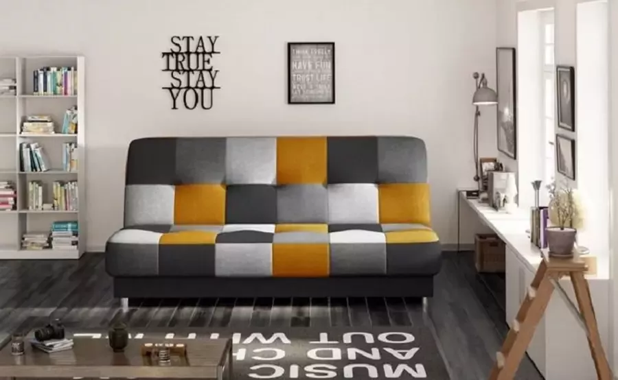 Maxi Huis Cayo slaapbank 3-zitsbank voor woonkamer sofa bank zwart + grijs + gele