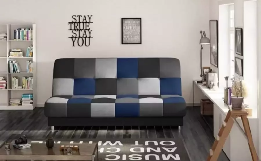 Maxi Huis Cayo slaapbank 3-zitsbank voor woonkamer sofa bank grijs + blauw