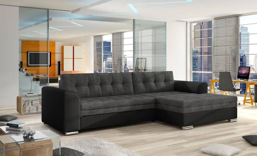 Maxi Huis Conforti P hoekbank met slaapfunctie uitklapbare hoekbank groot 275 x 165 x 78 cm zwart + donkergrijs rechts Maxi Maja