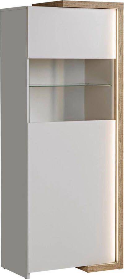 Maxi Huis DASAR V01 Lage vitrinekast opengaande kast met glas voor de woonkamer eetkamer breedte 64 cm hoogte 163 cm met LED-verlichting