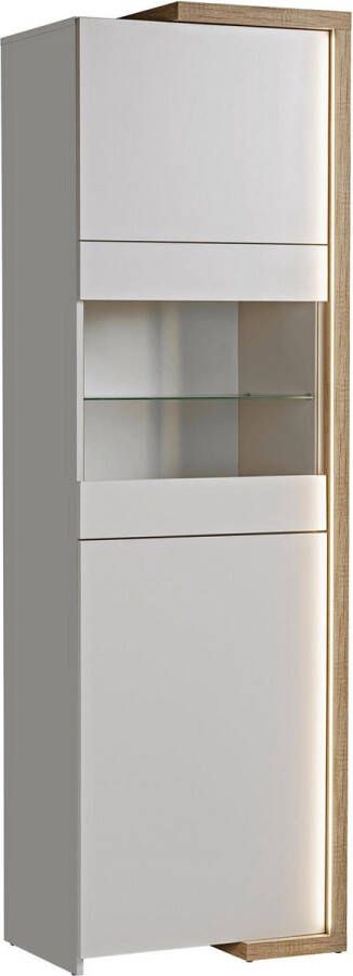 Maxi Maja DASAR V02 Hoge vitrinekast opengaande kast met glas voor de woonkamer eetkamer breedte 64 cm hoogte 203 cm met LED-verlichting