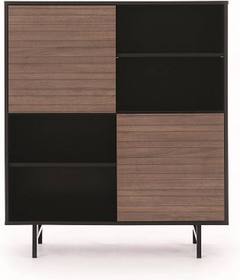 Maxi Huis Dressoir Planken Metalen poten Push to open opening Zwart + hout 100 cm