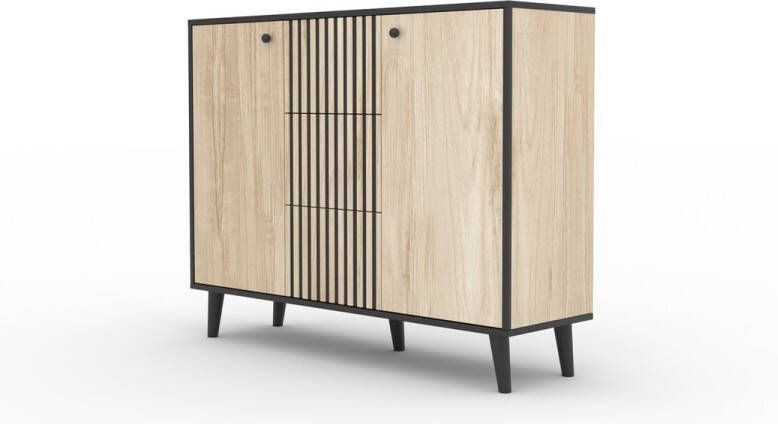 Maxi Huis FADI ladekast Hoge poten Drie laden Planken 120 cm Sonoma