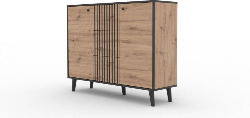 Maxi Maja FADI ladekast Hoge poten Drie lades Planken 120 cm Artisan + Zwart