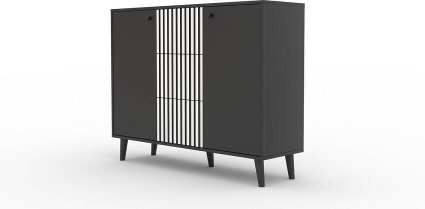 Maxi Huis FADI ladekast Hoge poten Drie lades Planken 120 cm Zwart