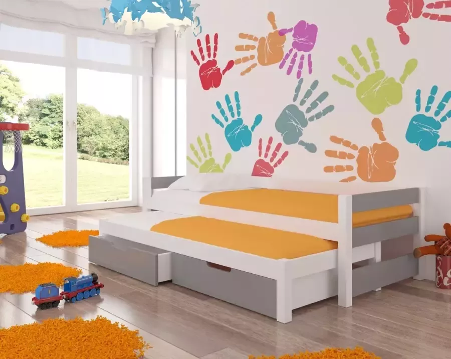 Maxi Huis Fraga Kinderbed Juniorbed 200 x 90 cm Uitschuifbaar extra bed bedden met matrassen Bed met lades Wit