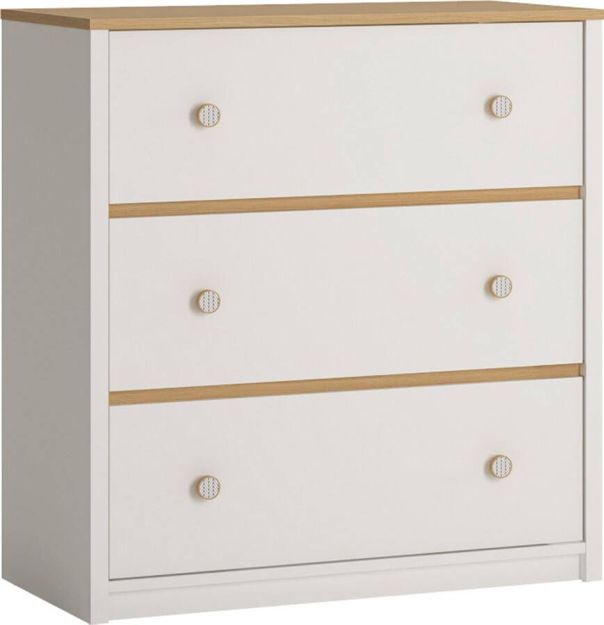 Maxi Huis GLOBO K03 ladekast met laden breedte 85 cm voor slaapkamer woonkamer jeugd jeugdmeubilair wit + eiken