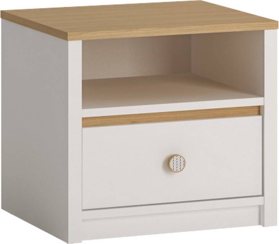 Maxi Maja GLOBO K04 1S nachtkastje met lade slaapkamerkast jeugdmeubilair wit + eiken