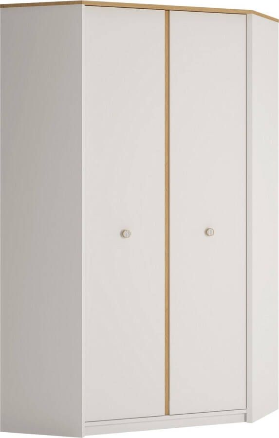Maxi Huis GLOBO S03 hoekkast kledingkast met openslaande deuren slaapkamerkast jeugdmeubel 98 5 x 98 5 cm wit + eiken