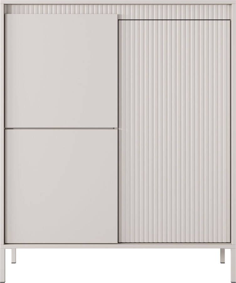 Maxi Maja Hoge ladekast 3 deuren Metalen poten Ruime planken Beige kleur 104 cm