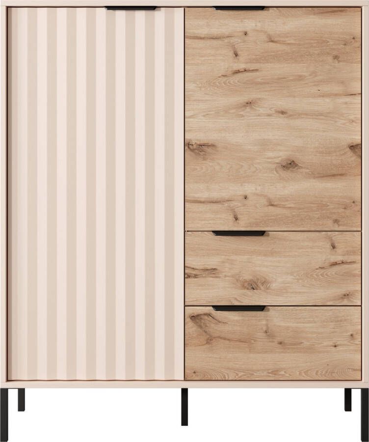 Maxi Huis Hoge ladekast RAVE 2D2S Twee lades Soft close Ladekast met planken beige + Viking eik 103 cm