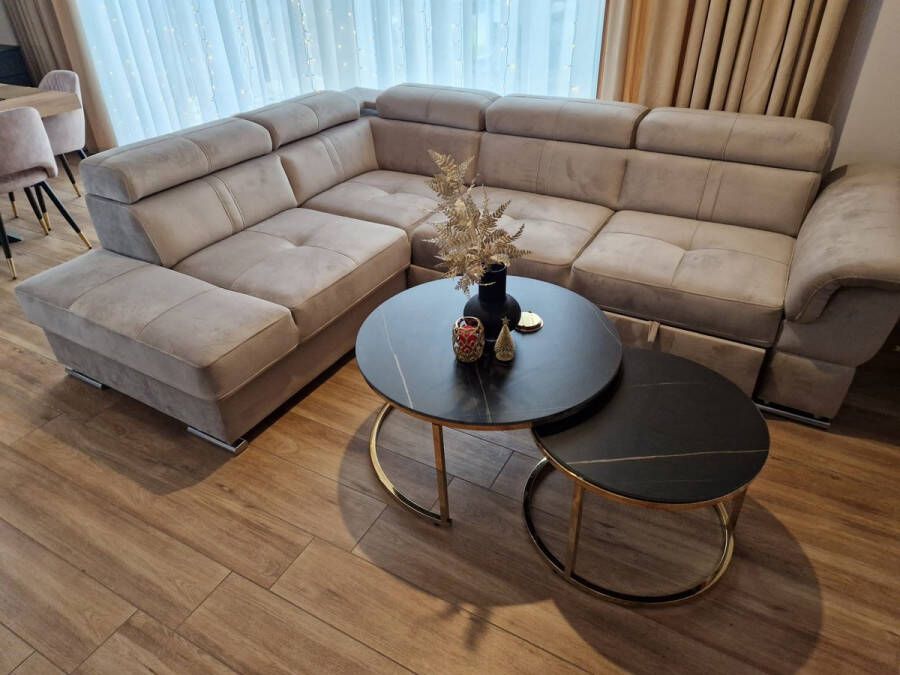 Maxi Huis IBIZA II hoekbank 275 x 210 cm beige met slaapfunctie opklapbaar met container verstelbare hoofdsteunen bonell- en golvende veren velvet stof direct leverbaar - Foto 2