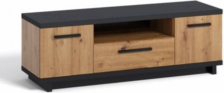 Maxi Maja INES TV-meubel met lade en planken 135 cm traditioneel bruin mat zwart