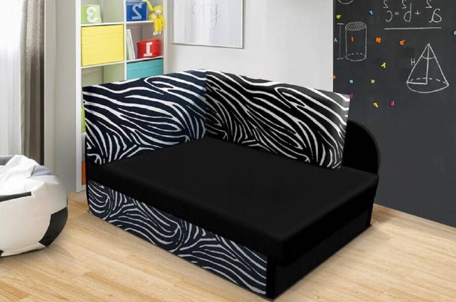 Maxi Maja Kinderhoekbank Met slaapfunctie Opvouwbaar Container Verstelbare lengte van het slaapoppervlak Zwart-witte bank Zebrapatroon